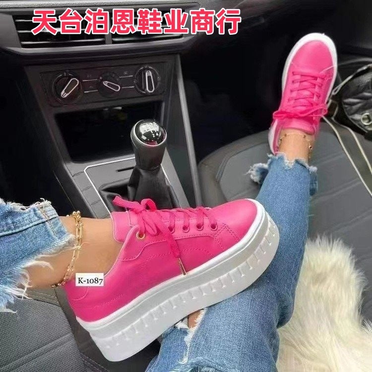 2025 New In-Stock Plus Size Platform Heel Plus Size Single Shoes Fashion Versatile Lace-Up White Shoes - Image 1